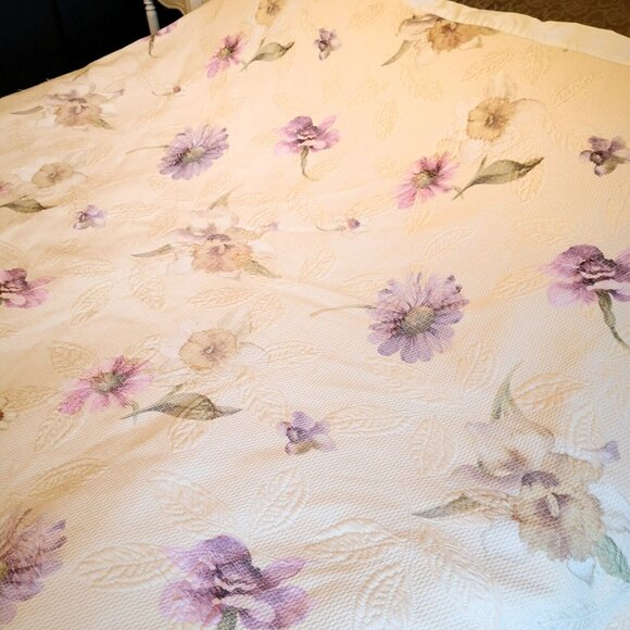 Vintage West Point Stevens Queen Duvet Cover Yellow Embossed Purple Daisies  USA - Picture 2 of 12